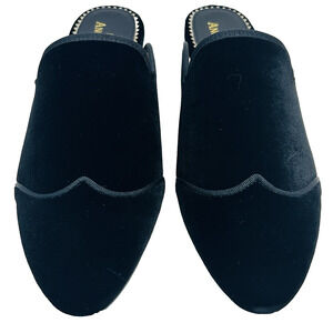 The Office of Angela Scott Adelaide Mule 38.5 Black Velvet Low Heel Wingtips NIB